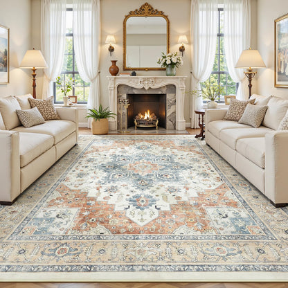 Vibrug Coastal Medallion OEKO-TEX Certified Washable Area Rug