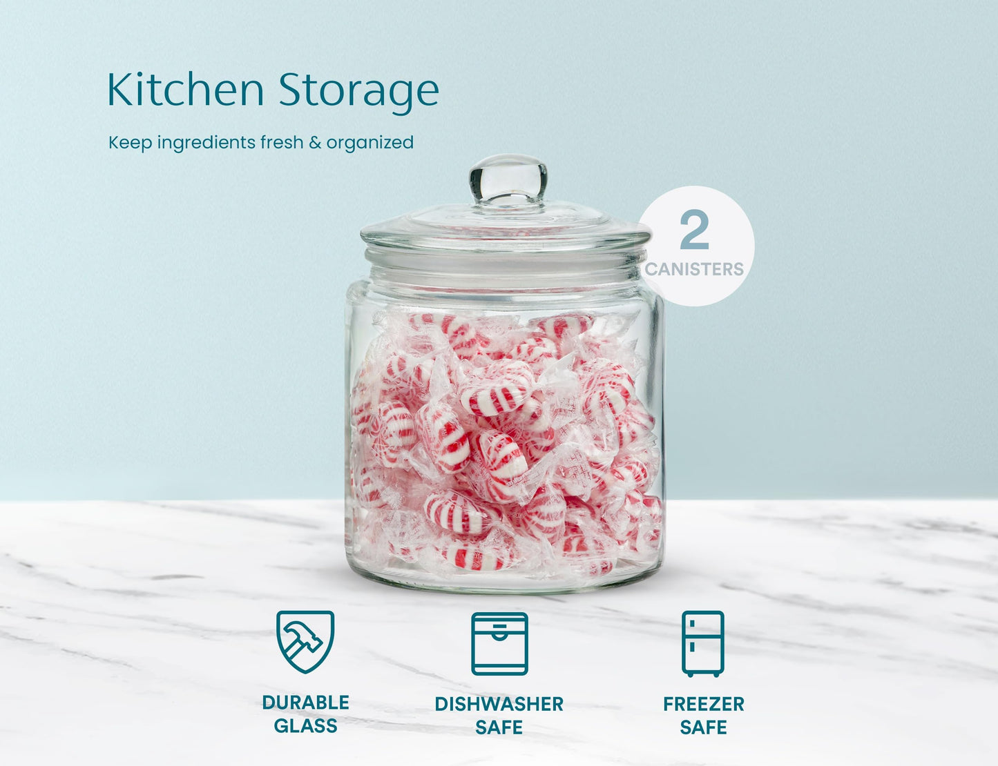 KooK 1/2 Gallon Glass Storage Containers with Airtight Lids (Set of 2)