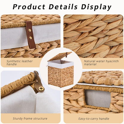 LGENHOOM Handwoven Natural Water Hyacinth Hamper with Lid