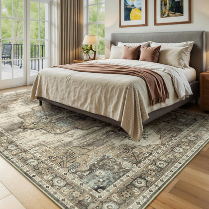 Vibrug Coastal Medallion OEKO-TEX Certified Washable Area Rug