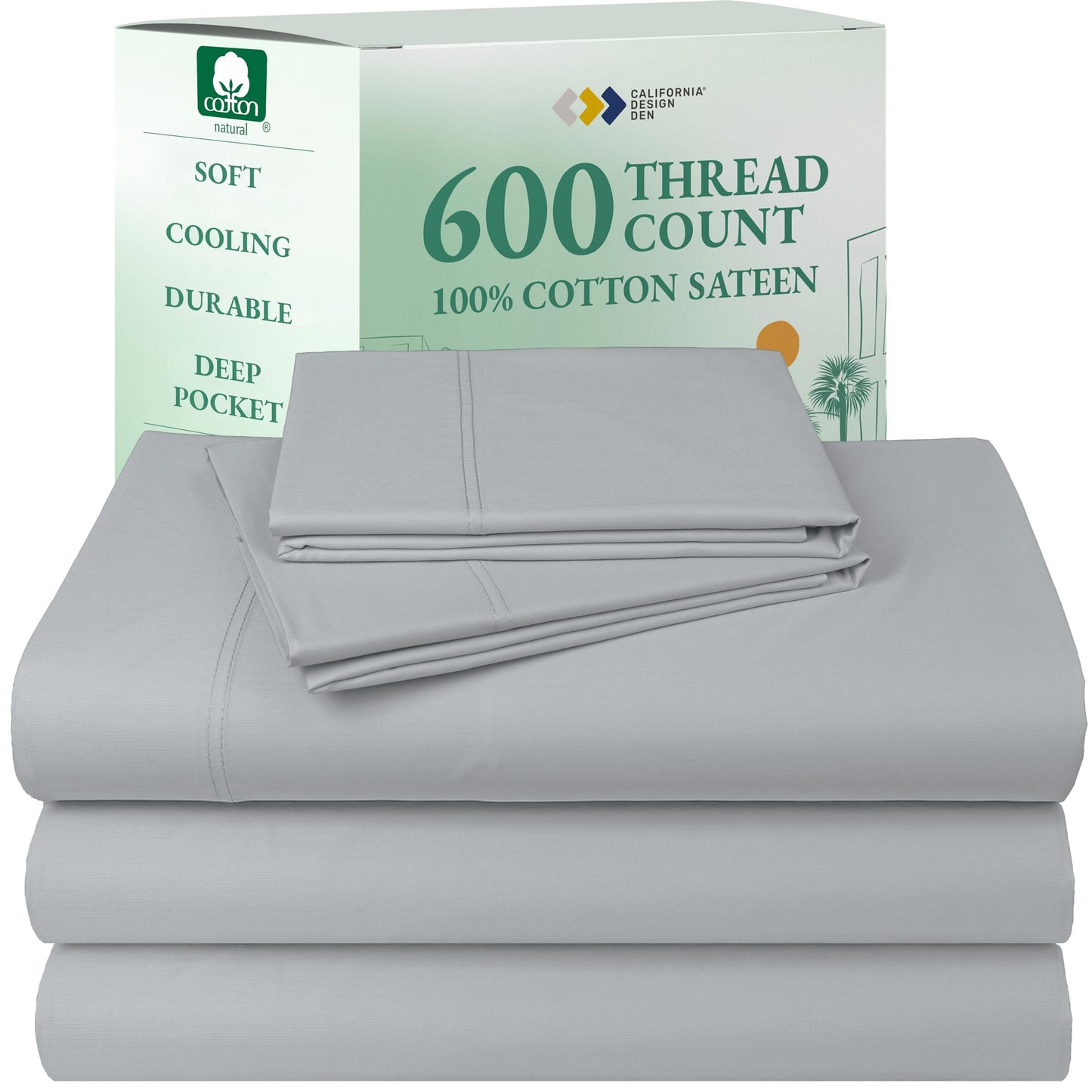 California Design Den 100% Cotton Sateen Sheets: 600 TC Luxury Set
