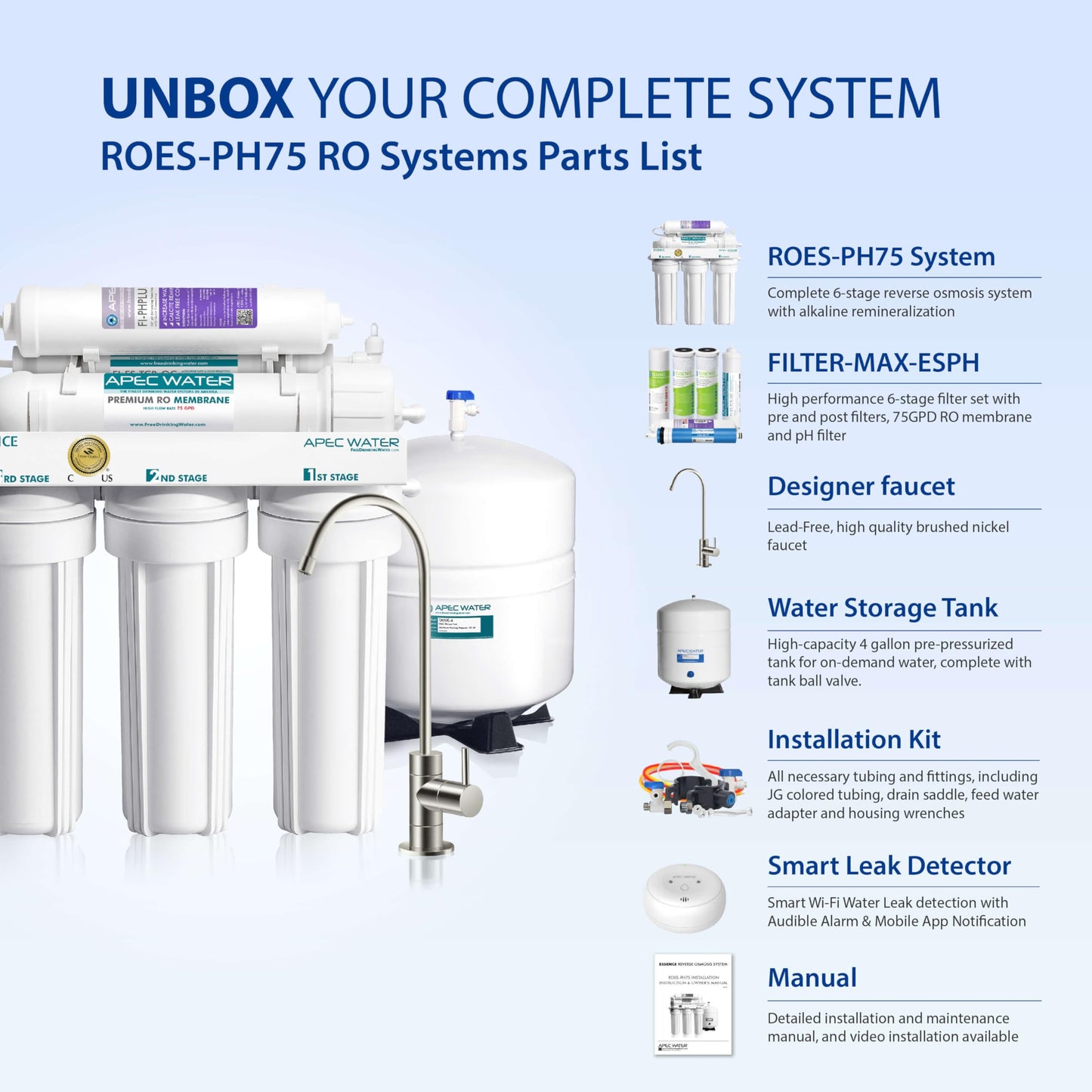 APEC ROES-PH75: The WQA Certified 6-Stage System for Alkaline Mineral pH+ Drinking Water