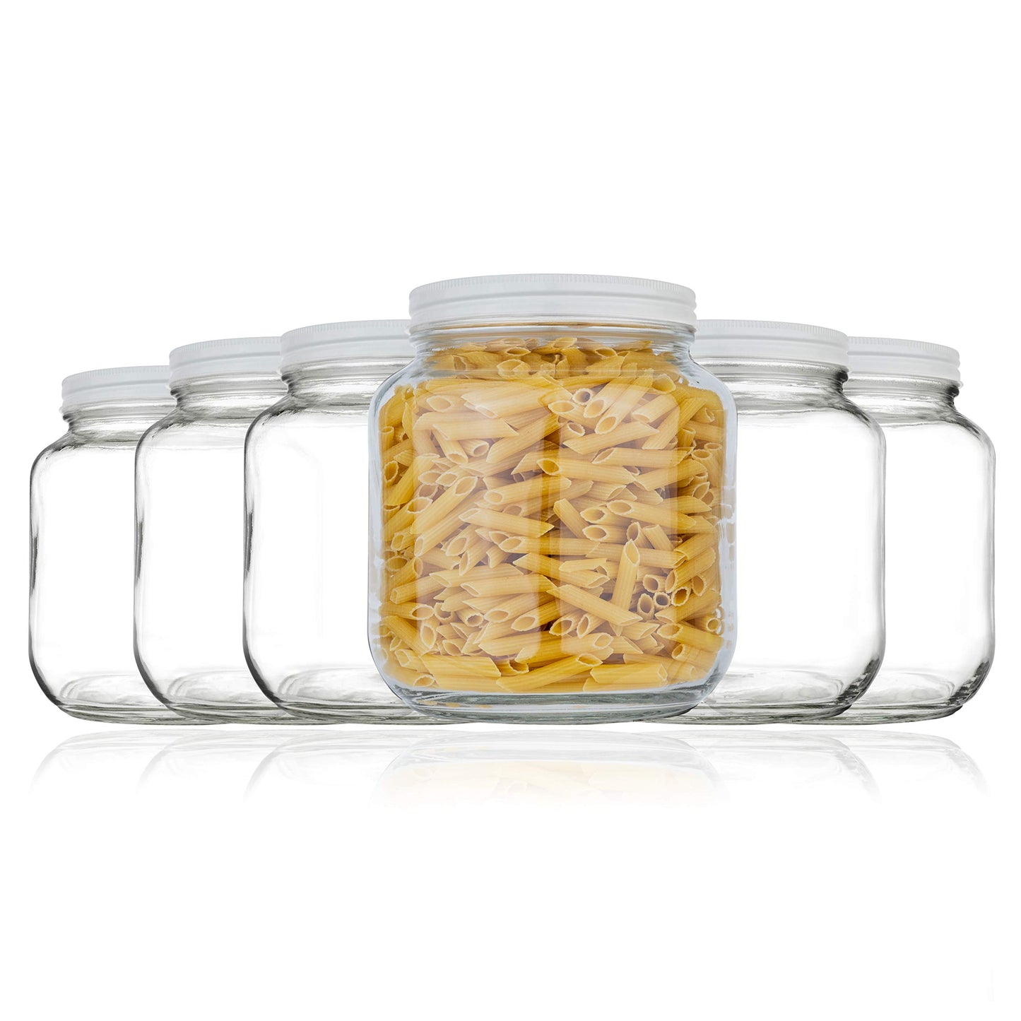Kitchentoolz 64 oz Glass Mason Jars with Airtight Metal Lids (6 Pack)
