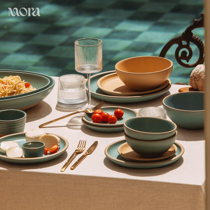 Mora Medium Ceramic Bowls, Set of 4 (28 oz, Oat)