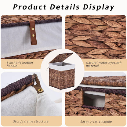 LGENHOOM Handwoven Natural Water Hyacinth Hamper with Lid