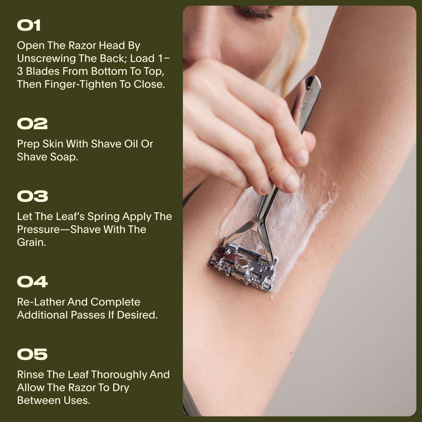 Leaf Shave All-Metal Safety Razor with Flexible Pivoting Head, Plastic-Free Triple-Blade Razor