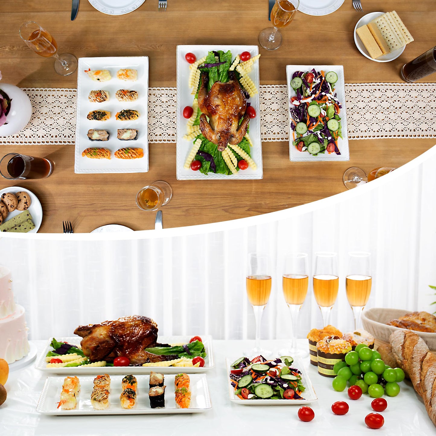 Kassel 3-Piece Ceramic Serving Platter Set: Artisan Lead-Free Ceramic for Zero-Plastic Party Presentation