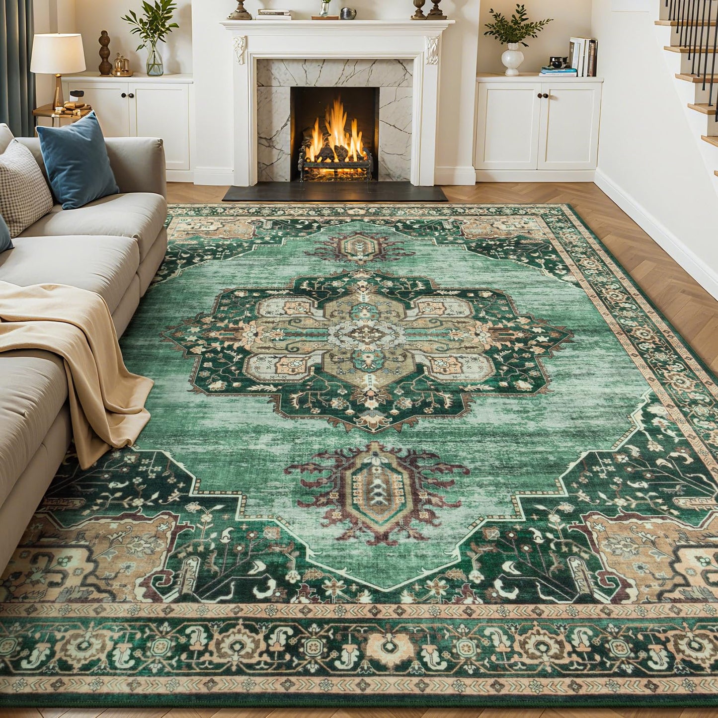 Vibrug Coastal Medallion OEKO-TEX Certified Washable Area Rug