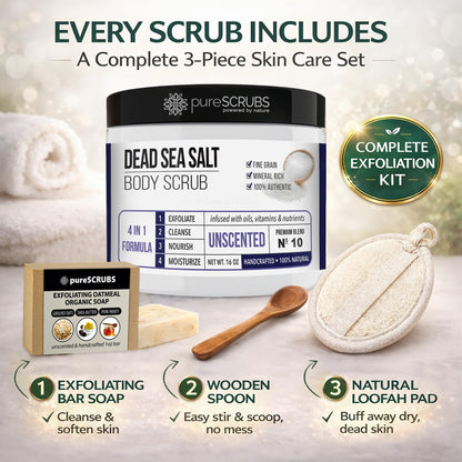 Fragrance-Free Dead Sea Salt Body Scrub, Organic Oils – pureSCRUBS Unscented