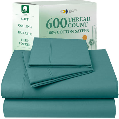 California Design Den 100% Cotton Sateen Sheets: 600 TC Luxury Set
