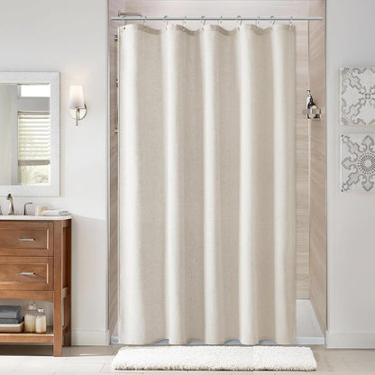 Naturoom Weighted Natural Flax Linen Shower Curtain Set