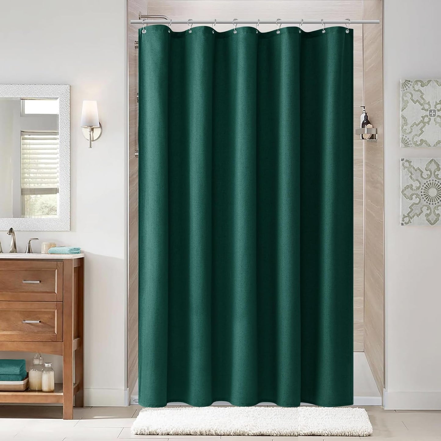 Naturoom Weighted Natural Flax Linen Shower Curtain Set