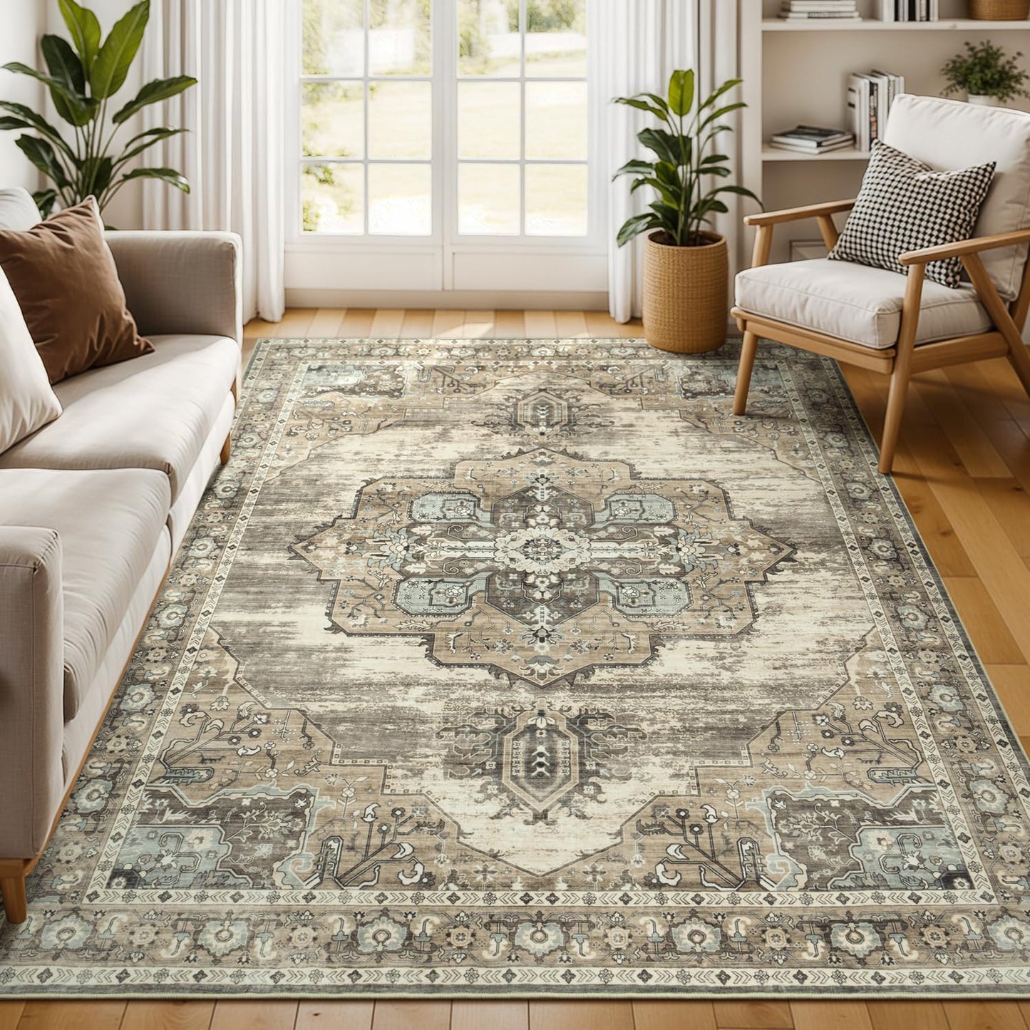 Vibrug Coastal Medallion OEKO-TEX Certified Washable Area Rug