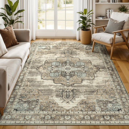 Vibrug Coastal Medallion OEKO-TEX Certified Washable Area Rug