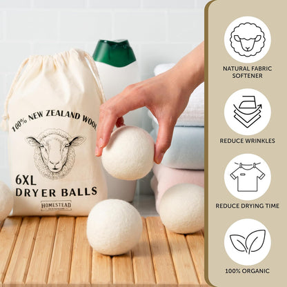 Homestead Houseware XL Organic New Zealand Wool Dryer Balls (6-Pack)