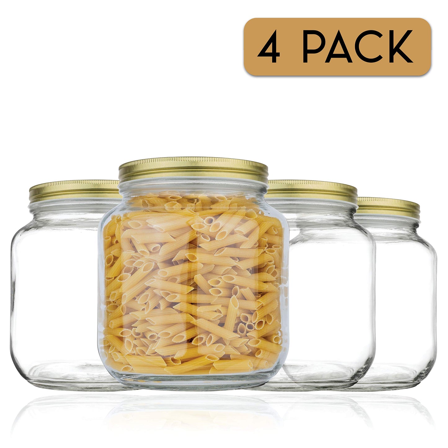 Kitchentoolz 64 oz Glass Mason Jars with Airtight Metal Lids (6 Pack)