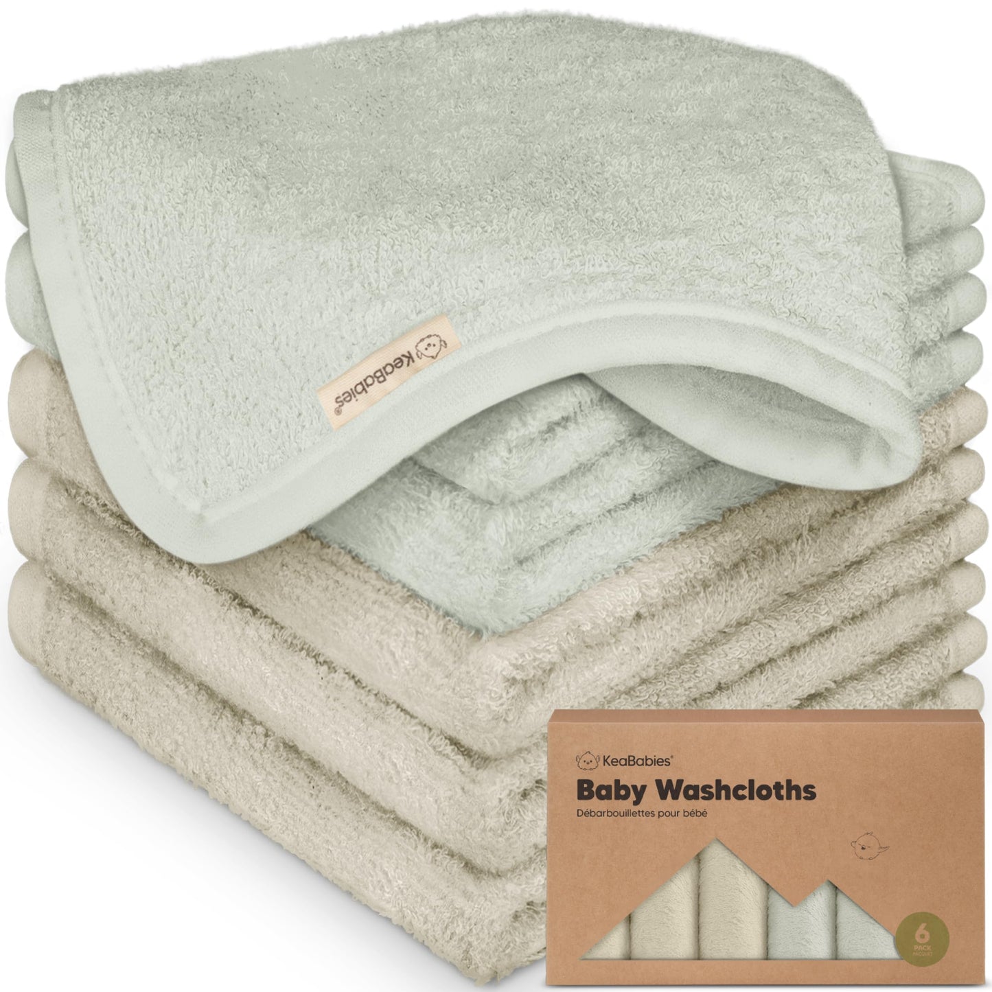 KeaBabies Bamboo Washcloths: 500GSM Ultra-Soft 6-Pack