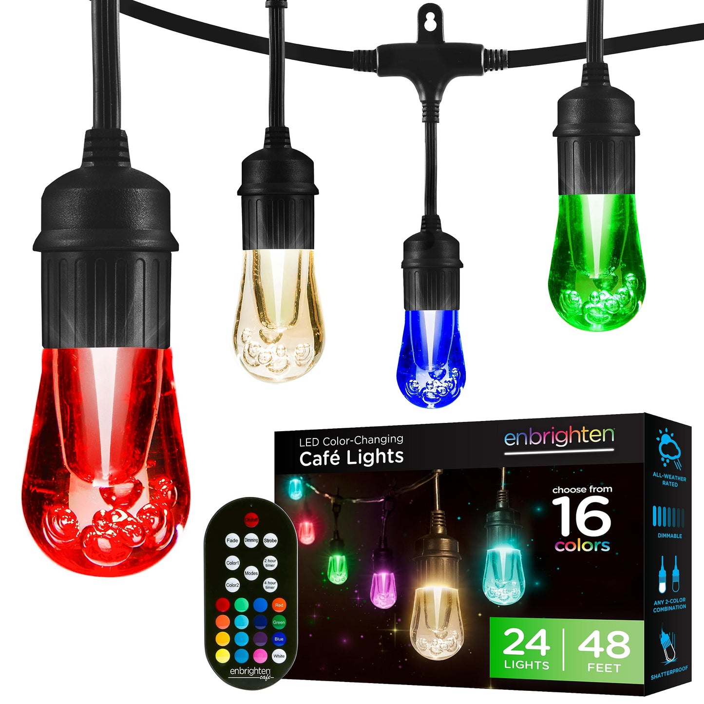 Enbrighten Lifetime LED String Lights: 48ft, Impact-Resistant Acrylic Bulbs, 80% Energy Savings