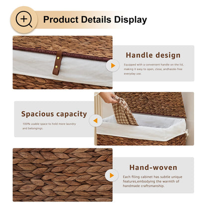 LGENHOOM Handwoven Natural Water Hyacinth Hamper with Lid