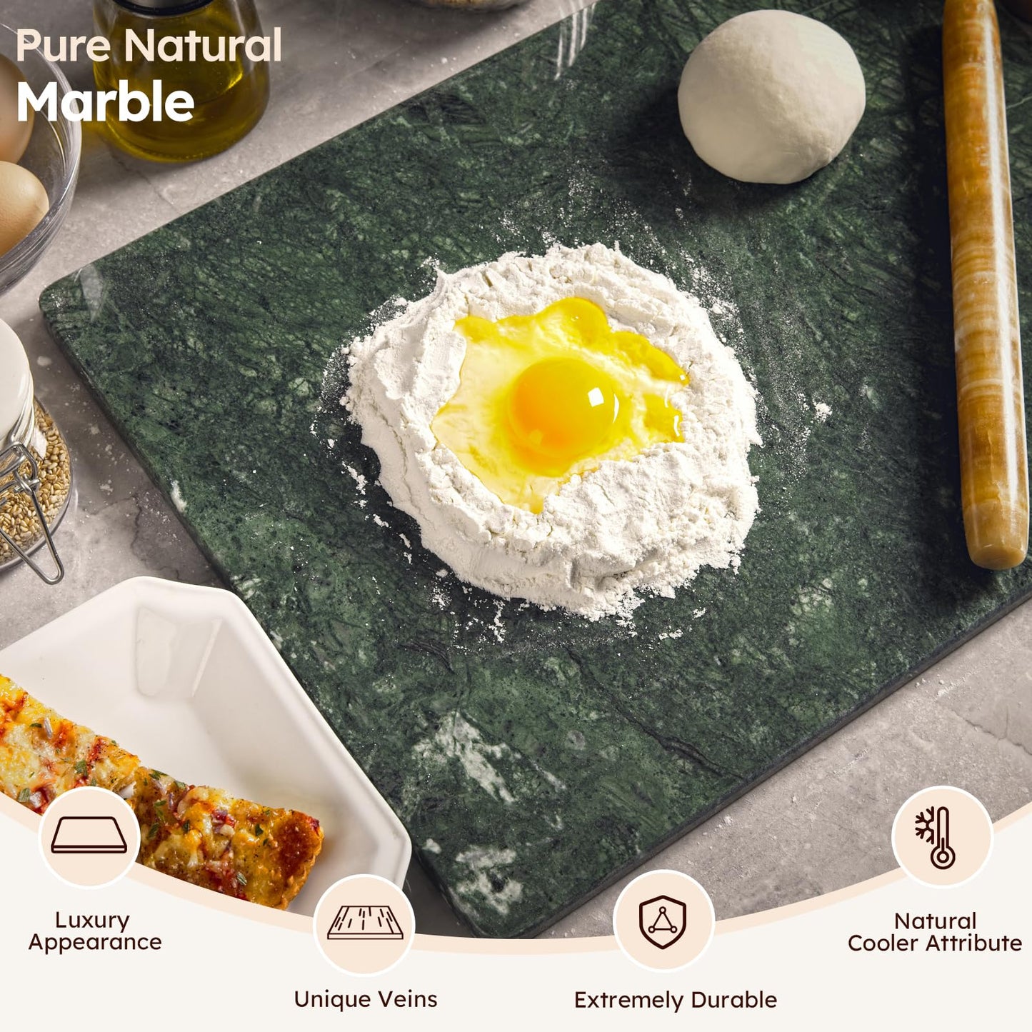 Diflart Natural Granite Cutting Board: Large 16" x 20" Polished Stone Slab.