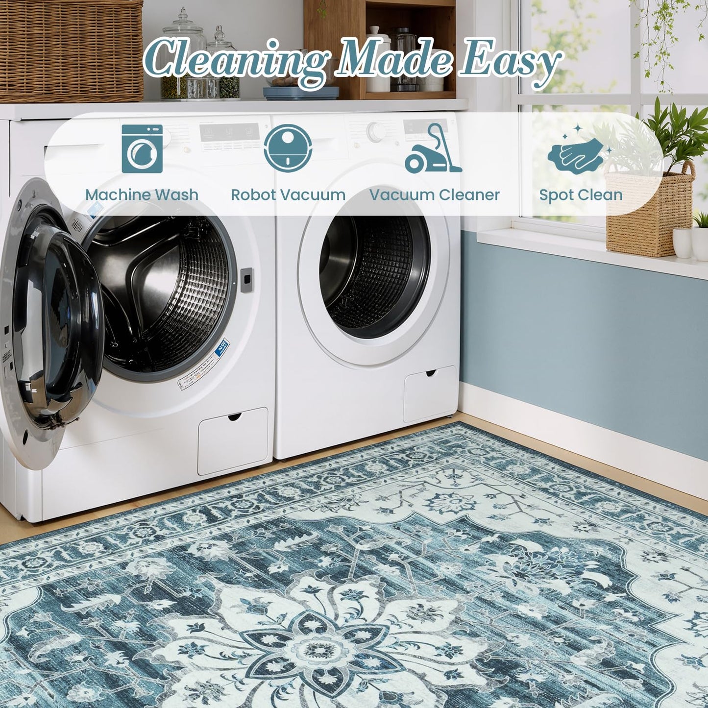Vibrug Coastal Medallion OEKO-TEX Certified Washable Area Rug
