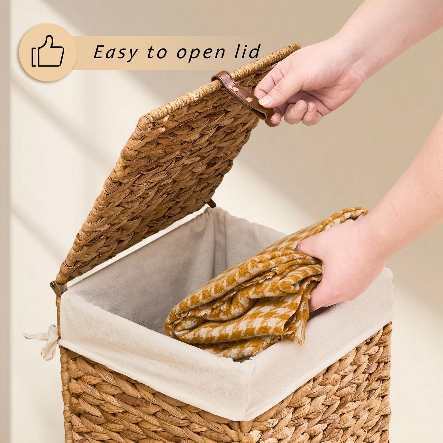 LGENHOOM Handwoven Natural Water Hyacinth Hamper with Lid