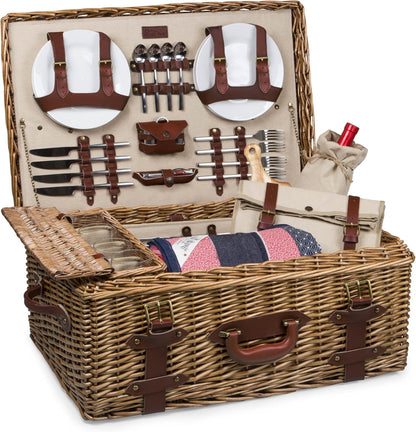 Picnic Time Charleston Luxury Picnic Basket for 4 with Cowhide Leather