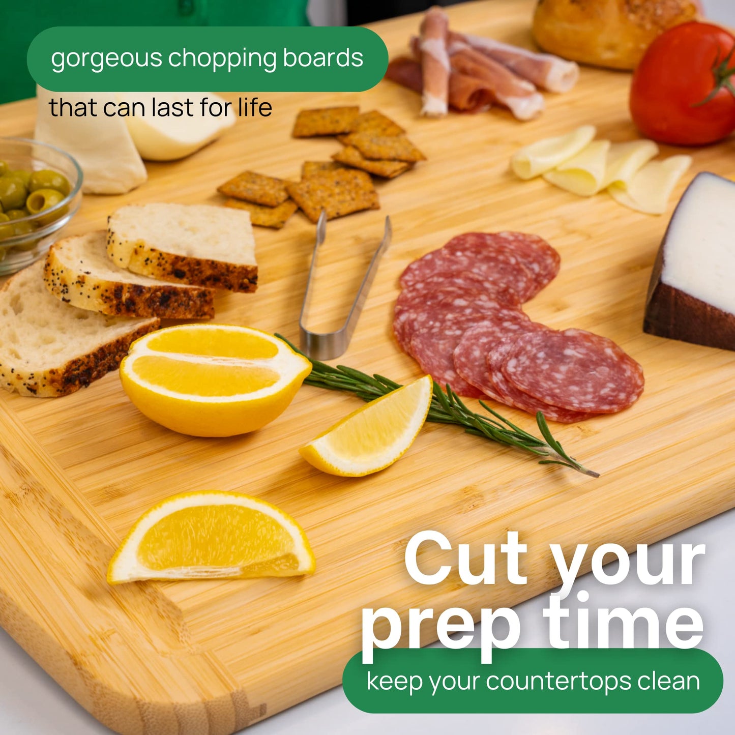 Microplastic-Free & Non-Toxic Greener Chef XL Organic Bamboo Cutting Board
