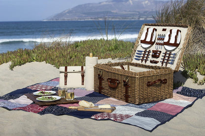 Picnic Time Charleston Luxury Picnic Basket for 4 with Cowhide Leather