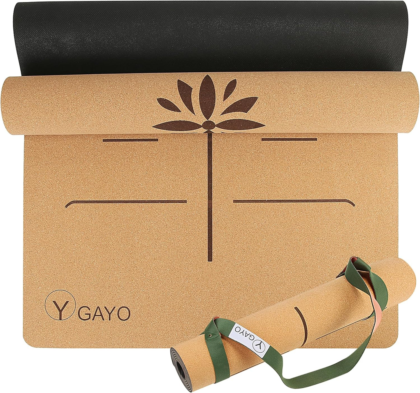 Y O Gayo Premium Yoga Cork Mat: Natural Tree Rubber Base