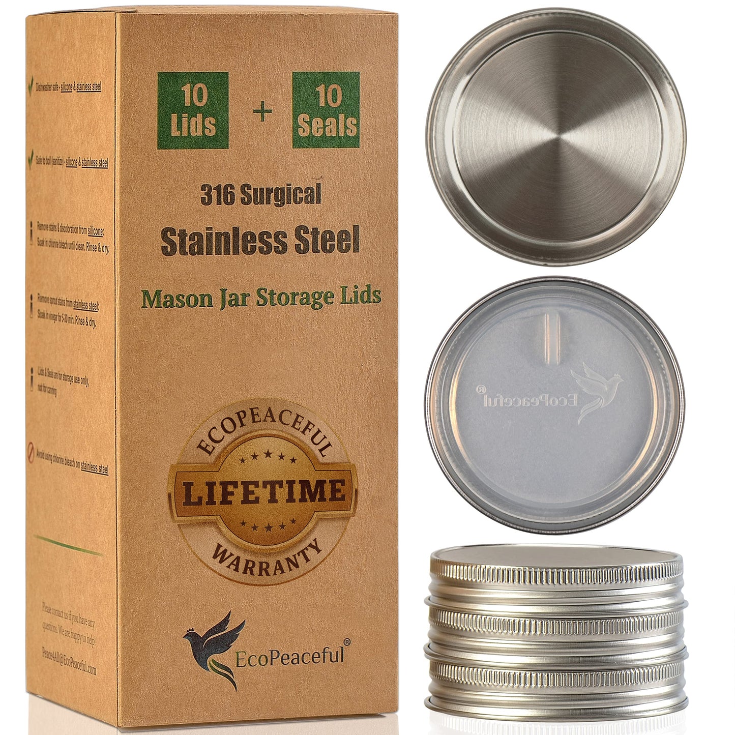 316 Surgical Stainless Steel Mason Jar Lids - Wide Mouth (12-Pack)