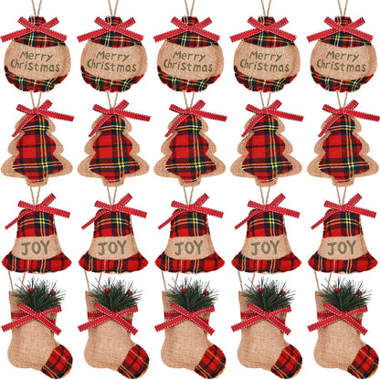 Natural Burlap & Cotton Ornaments (12 Pcs): Zero-Plastic Buffalo Plaid for Sustainable Decor