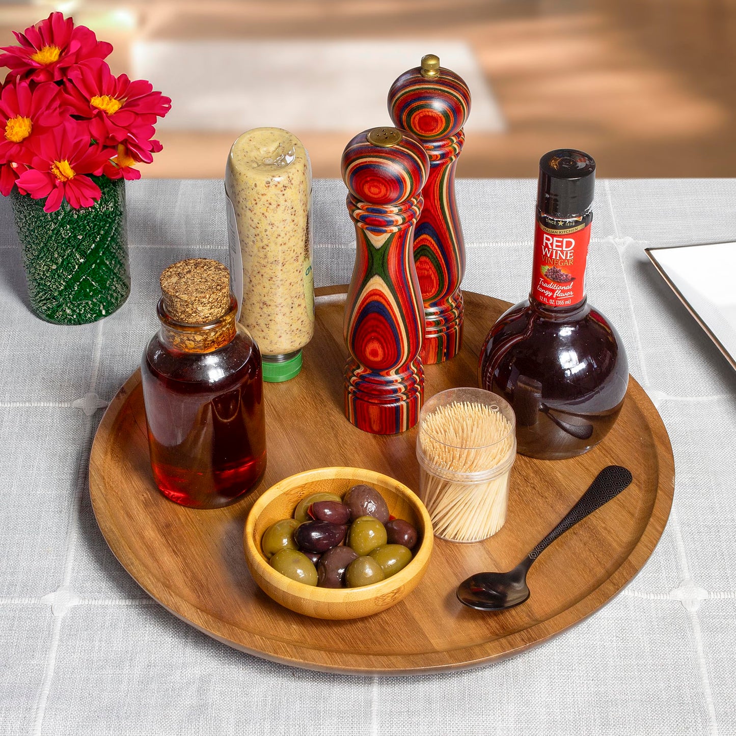 TB Home Acacia Wood Lazy Susan Kitchen Turntable Organizer