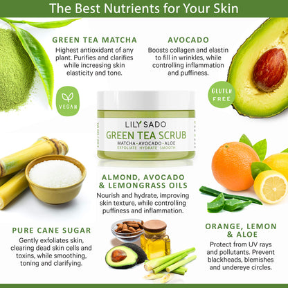 Microplastic-Free Matcha Sugar Face Scrub, Vegan – Lily Sado