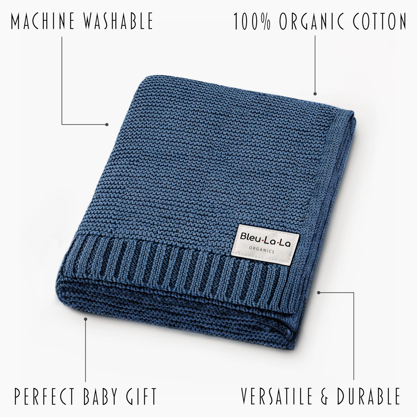 Bleu La La Heritage Knit Blanket: 100% Organic Cotton Luxury