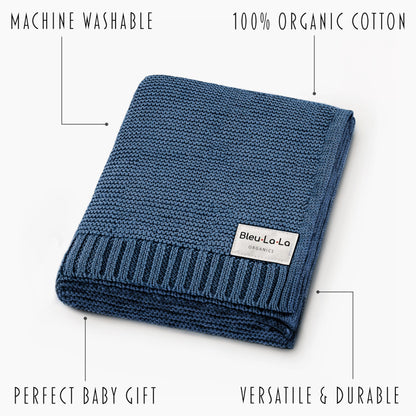 Bleu La La Heritage Knit Blanket: 100% Organic Cotton Luxury