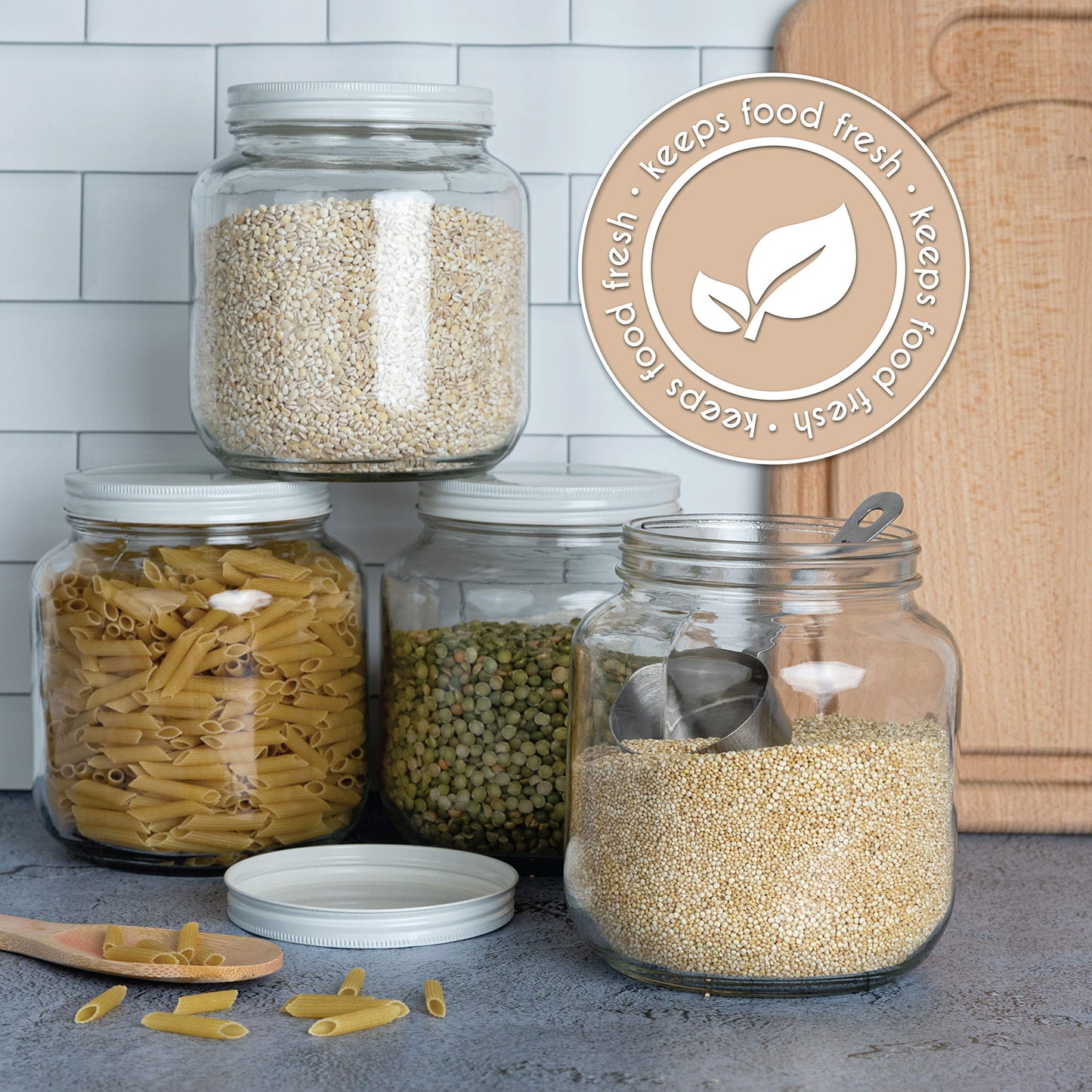Kitchentoolz 64 oz Glass Mason Jars with Airtight Metal Lids (6 Pack)