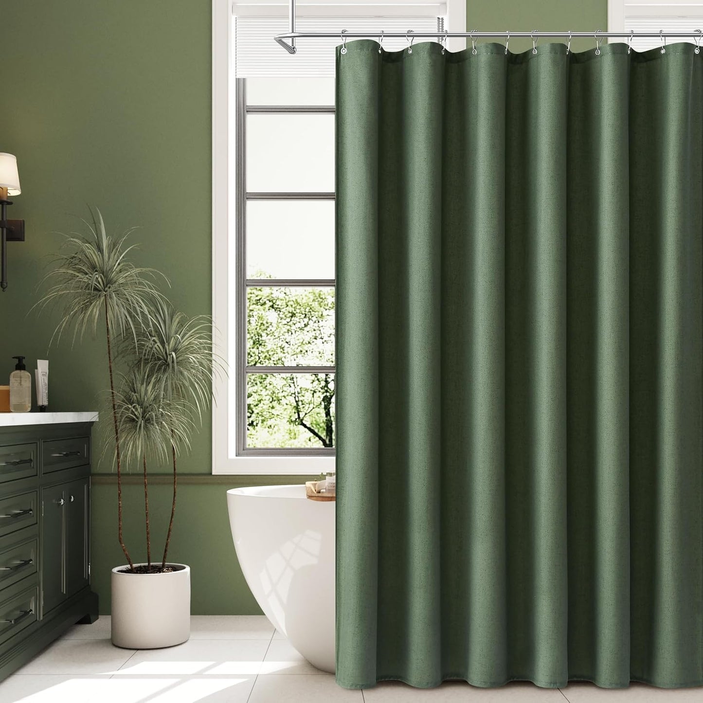 Naturoom Weighted Natural Flax Linen Shower Curtain Set