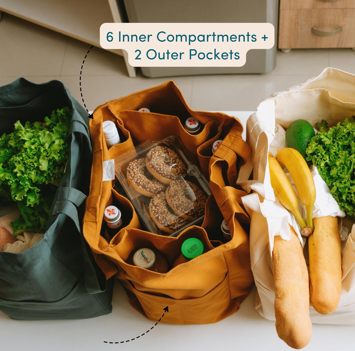 Nook Theory 3-Pack Reusable Cotton Canvas Grocery Bags (12 oz)