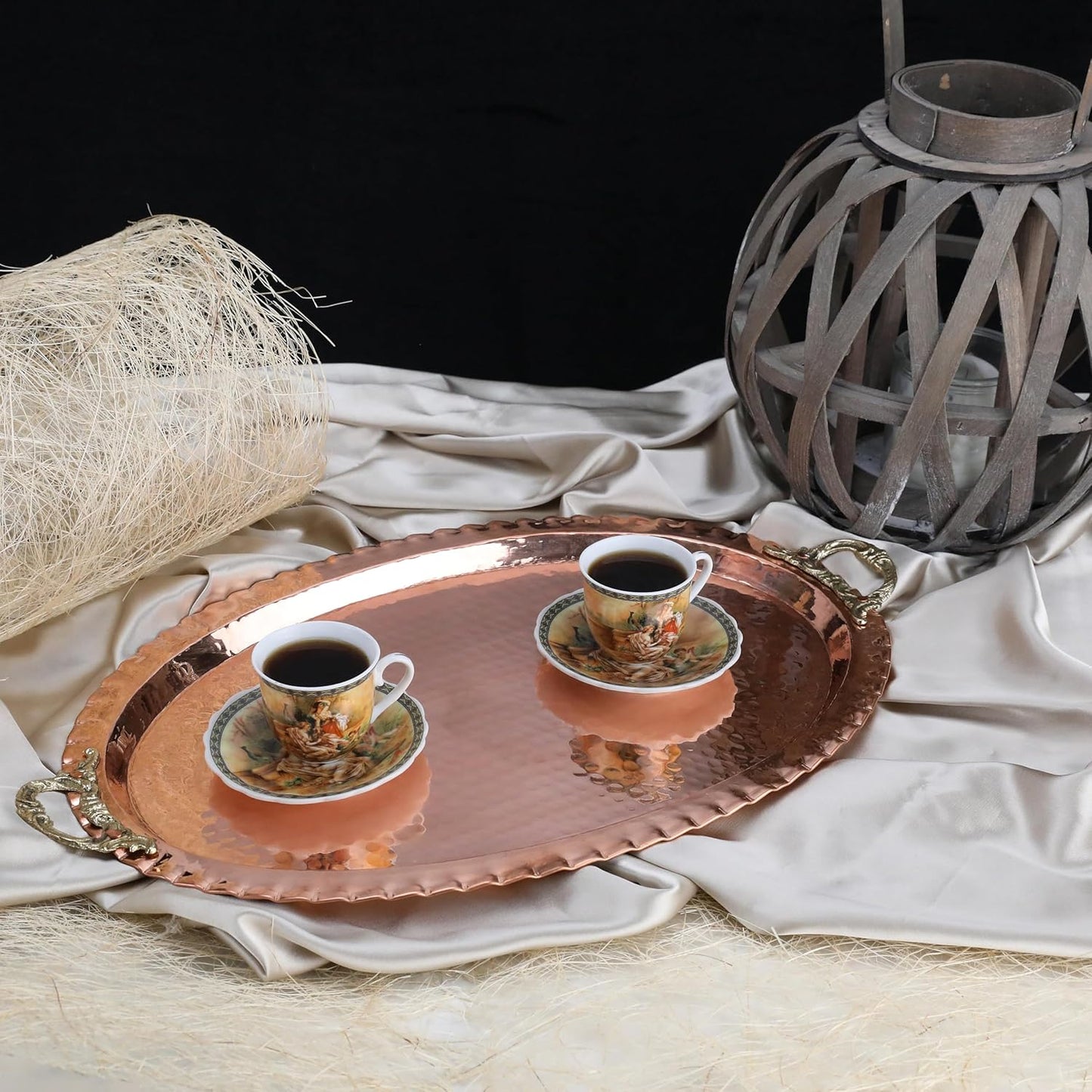 Hammered Pure Copper Tray: Handcrafted, Durable Metal, Zero-Plastic for Serving Beverages and Coffee