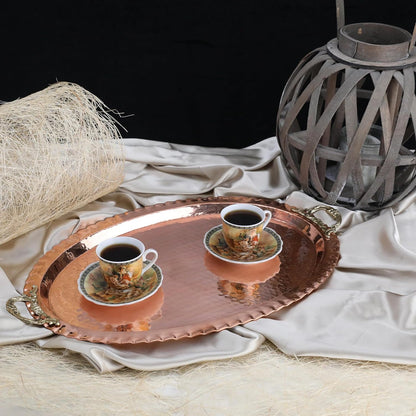 Hammered Pure Copper Tray: Handcrafted, Durable Metal, Zero-Plastic for Serving Beverages and Coffee