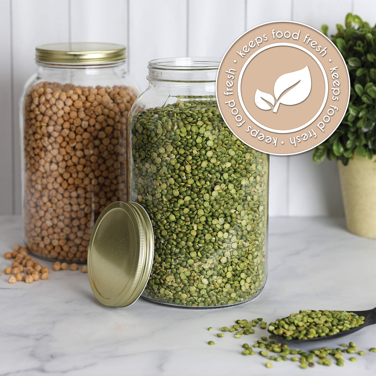 Kitchentoolz 1-Gallon Glass Mason Jars with Airtight Metal Lids (2-Pack)