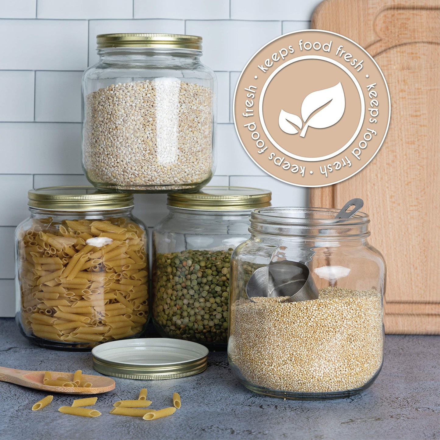 Kitchentoolz 64 oz Glass Mason Jars with Airtight Metal Lids (6 Pack)