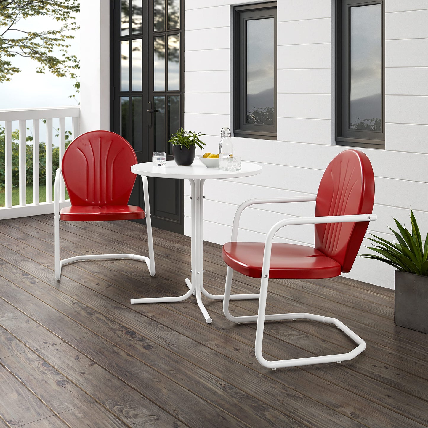 Crosley Griffith 3-Piece Retro Metal Bistro Set (Bright Red/White)