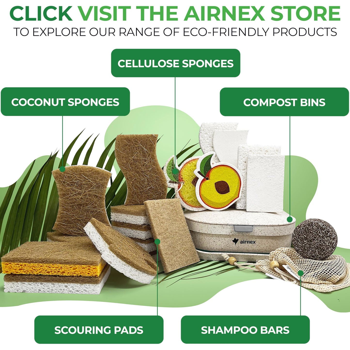 Natural Kitchen Sponge – Biodegradable Compostable Cellulose & Coconut Scrubber