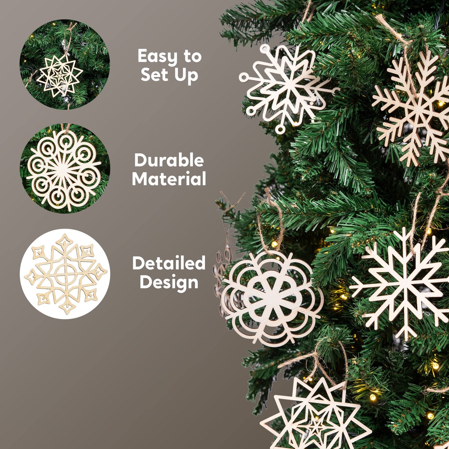 36 Pcs Natural Wood Snowflake Ornaments: Non-Toxic, Child Safe DIY Embellishments for Christmas