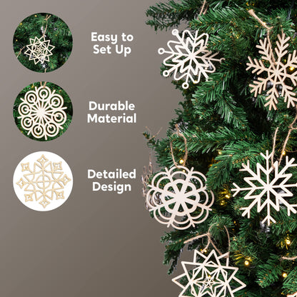 36 Pcs Natural Wood Snowflake Ornaments: Non-Toxic, Child Safe DIY Embellishments for Christmas