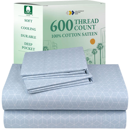 California Design Den 100% Cotton Sateen Sheets: 600 TC Luxury Set