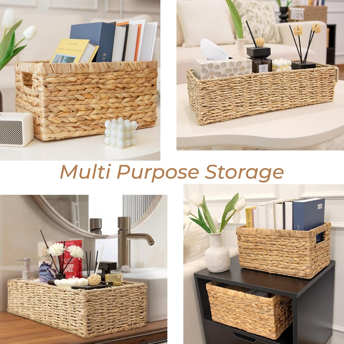 Artisan Handwoven 100% Natural Water Hyacinth Storage Baskets (Set of 2)