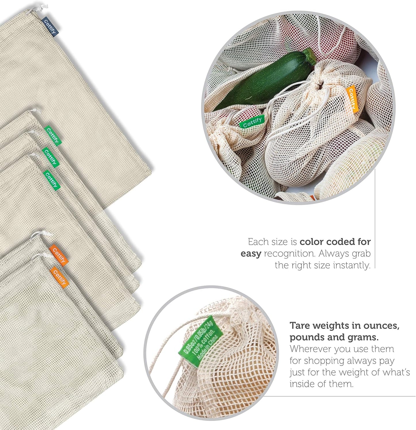 4-Pack Organic Cotton XL Mesh Reusable Produce Bags